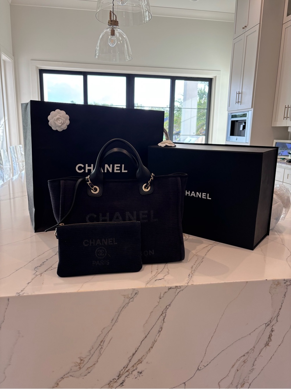 CHANEL Black Quilted Shopper Tote with Matching Pouch